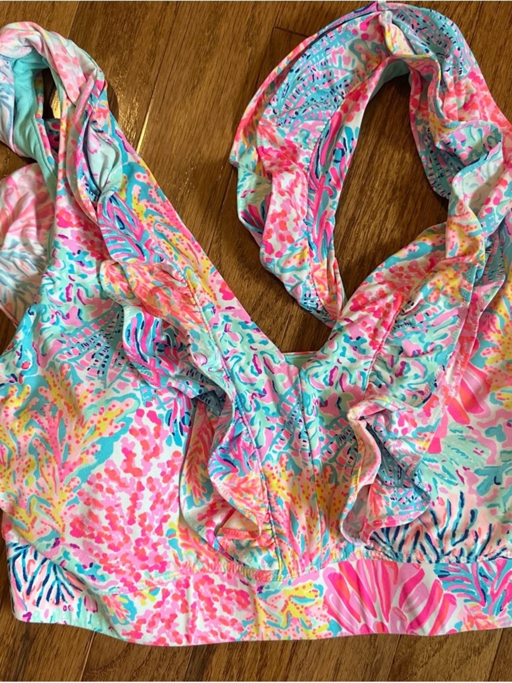 Lilly Pulitzer Coral, Aqua & Pink Ruffle Crop Top